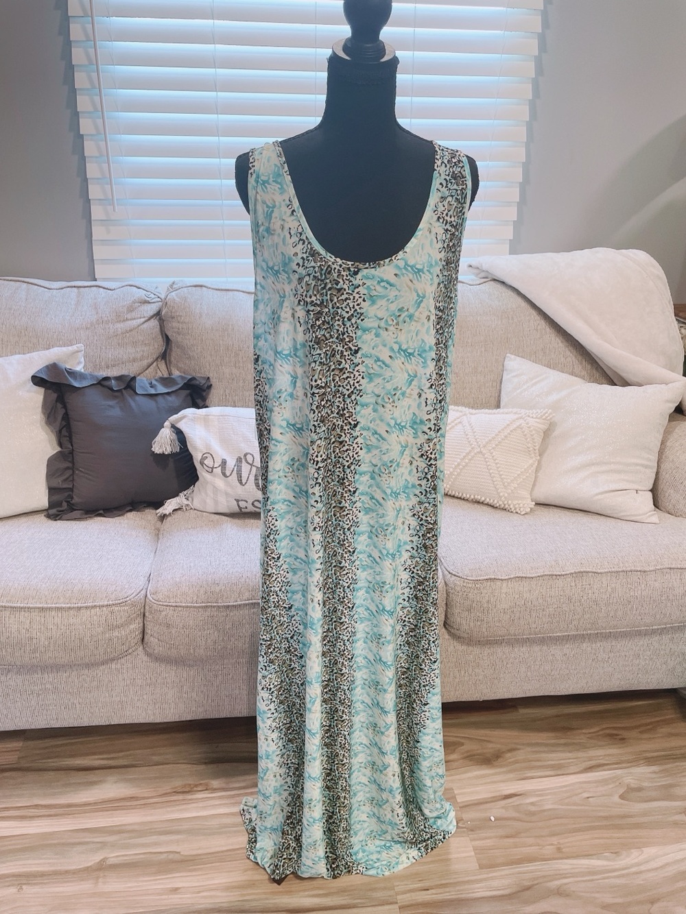 Last Exit Women's Maxi Dress in Aqua Floral & Animal Print Size 3X